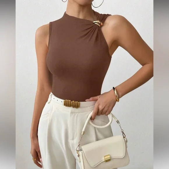 Rust Brown Asymmetrical Women Top
